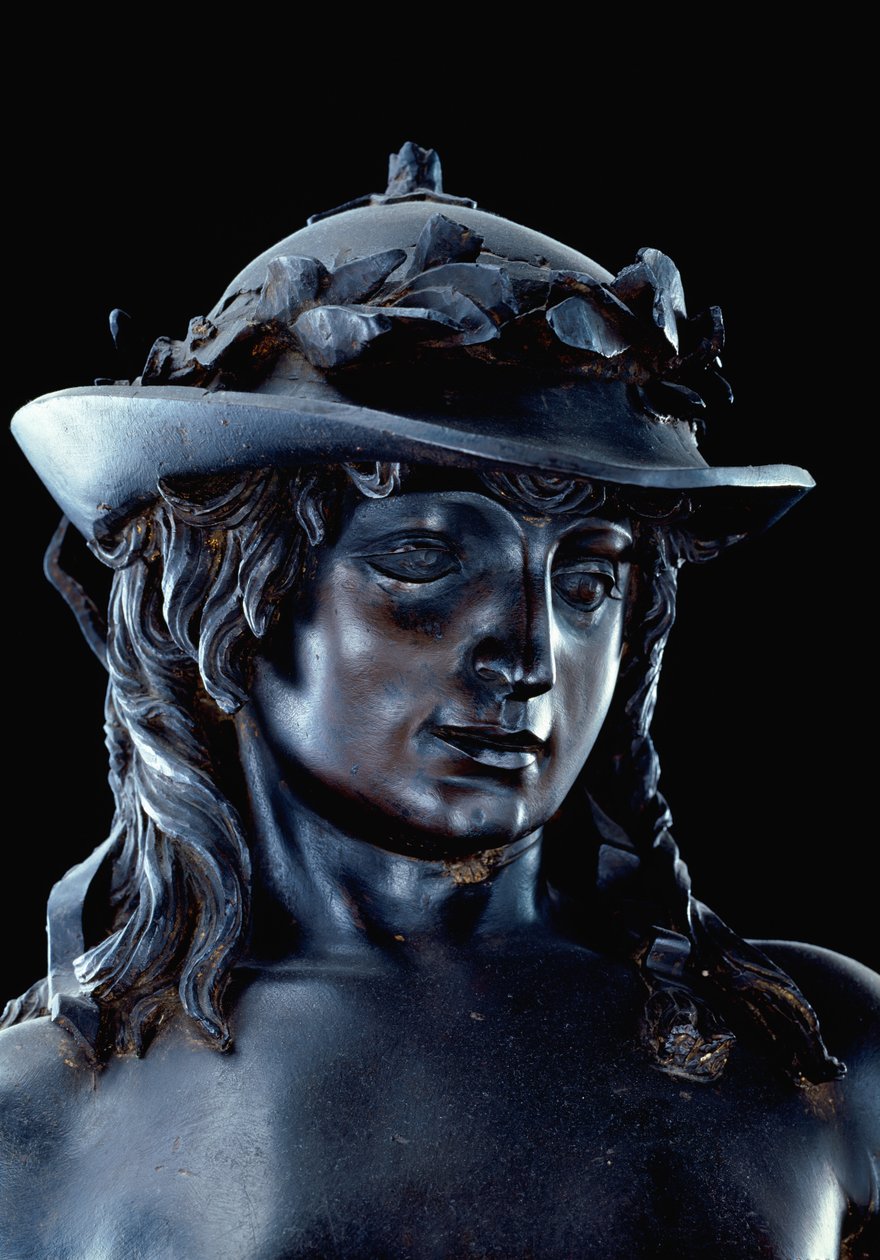 David, detalj av hodet, ca. 1440 (bronse) (se også 11969-70) av Donatello