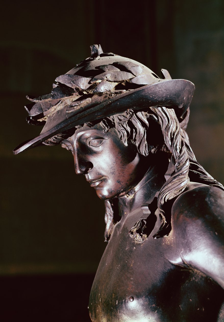 David, detalj av hodet, ca. 1440 (bronse) (se også 119169) av Donatello