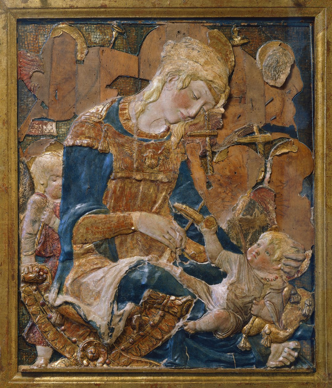Madonna med barn, tilskrevet Donato di Niccolo di Betto Bardi aka Donatello (ca 1386-1466), terrakotta-relieff, Italia av Donatello