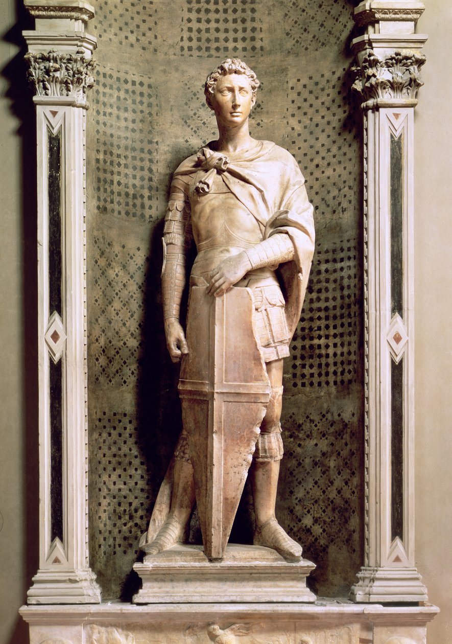 St. George i en nisje med et relieff av St. George som dreper dragen nedenfor (marmor) (se også 55431 og 87899) av Donatello