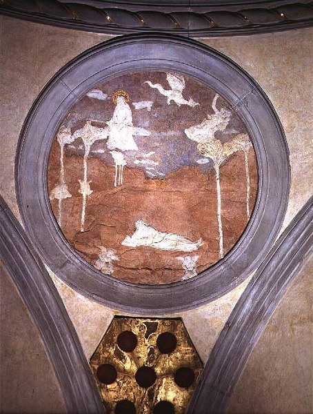 St. John on Patmos, spandrel-medaljong, ca. 1425 (gips) av Donatello