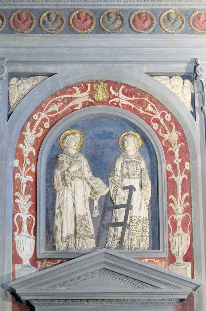 St. Lawrence og St. Stephen, lavrelieffskulptur over norddøren, ca. 1440 (terrakotta) av Donatello