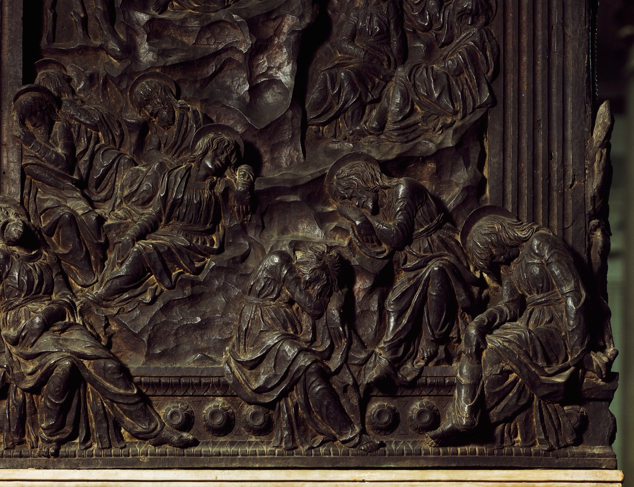 Tilbedelse i hagen, detalj fra venstre prekestol, av Donatello (1386-1466), Basilica of St Lawrence, Firenze, Italia av Donatello