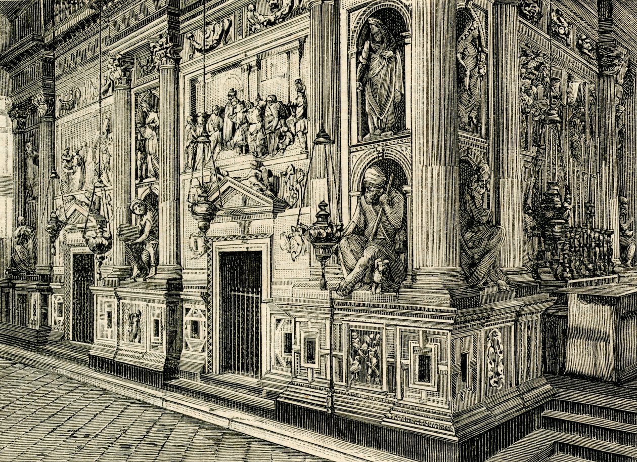 Marble Screen of Holy House, designet av Donato Bramante (1444-1514), Sanctuary of Holy House, Loreto, Marche, Italia av Donato Bramante