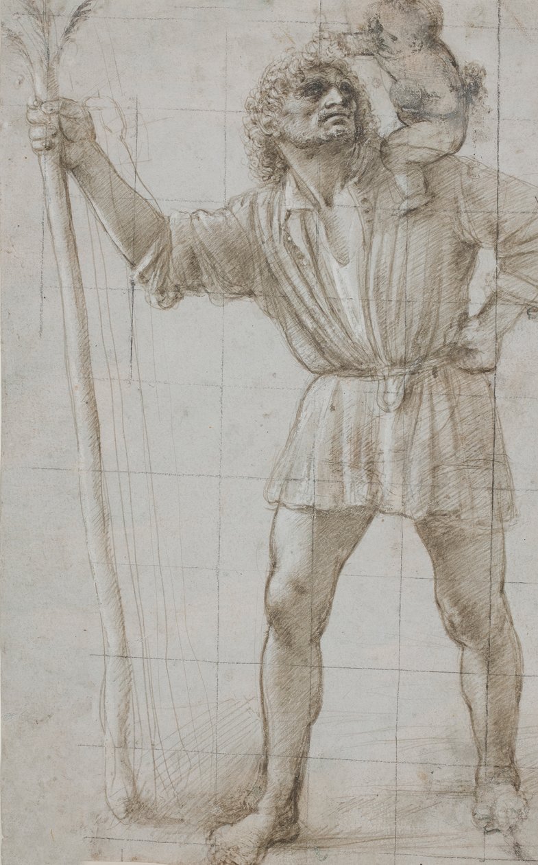 St. Christopher med Jesusbarnet, ca. 1490 (Silverpoint, forhøyet med hvitt, på lysegrå forberedt papir) av Donato Bramante