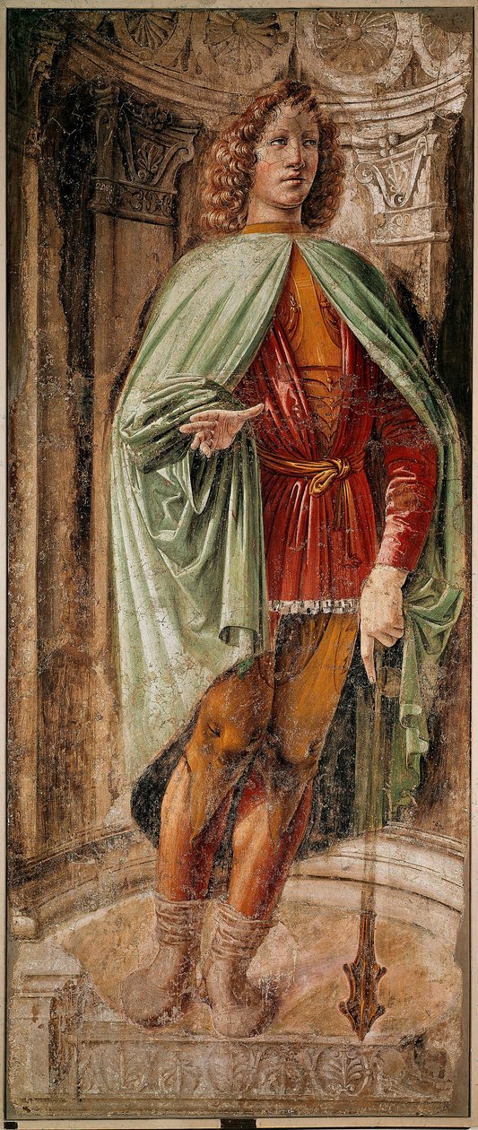 Ung mann i klubben Cycle of the Men of Arms fra Panigarola-familien. Fresco av Donato Bramante (1444-1514) Brera kunstgalleri, Milano av Donato Bramante