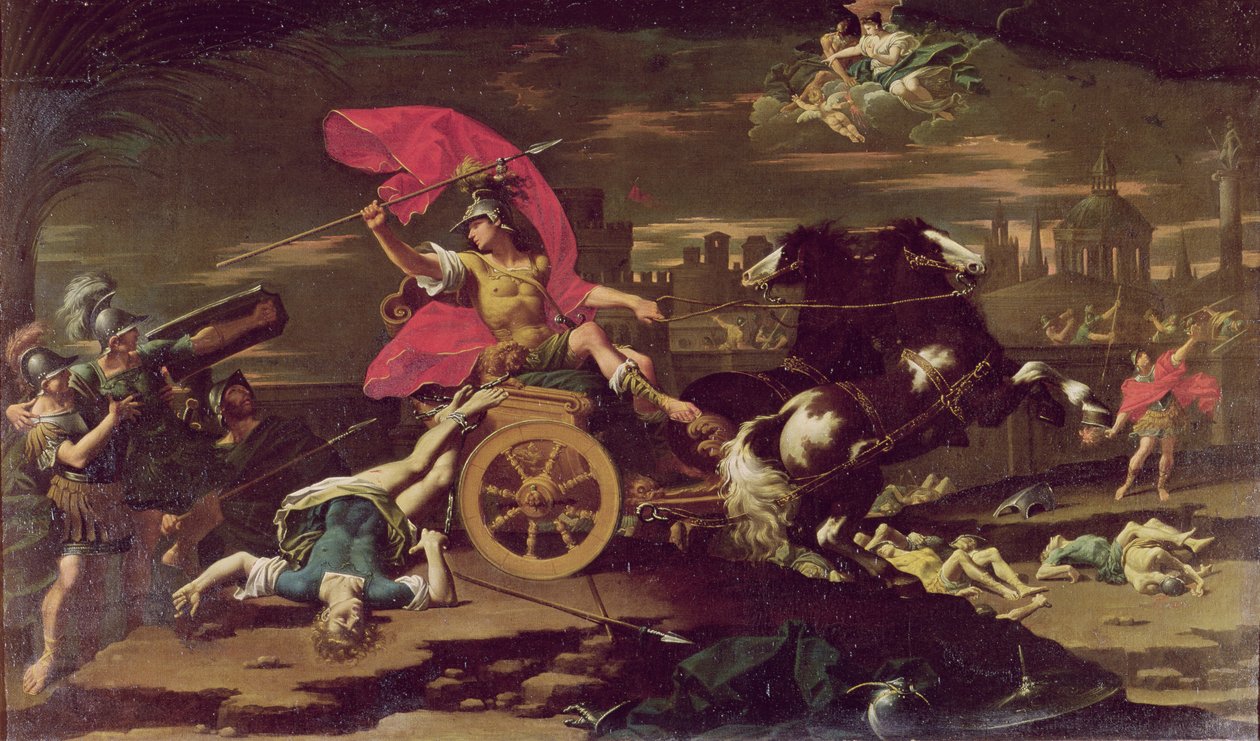 Achilles drar kroppen til Hector rundt Trojas murer av Donato Creti