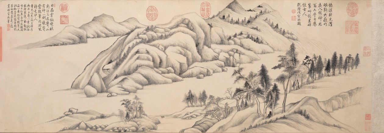 Elv og fjell på en klar høstdag, ca. 1624-1627. av Dong Qichang