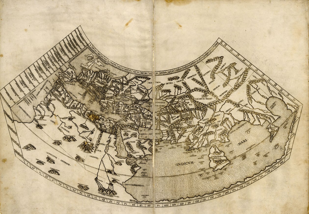 Ptolemaisk verdenskart fra «Geographia» av Donnus Nicolaus & Ptolemy Claudius Germanus