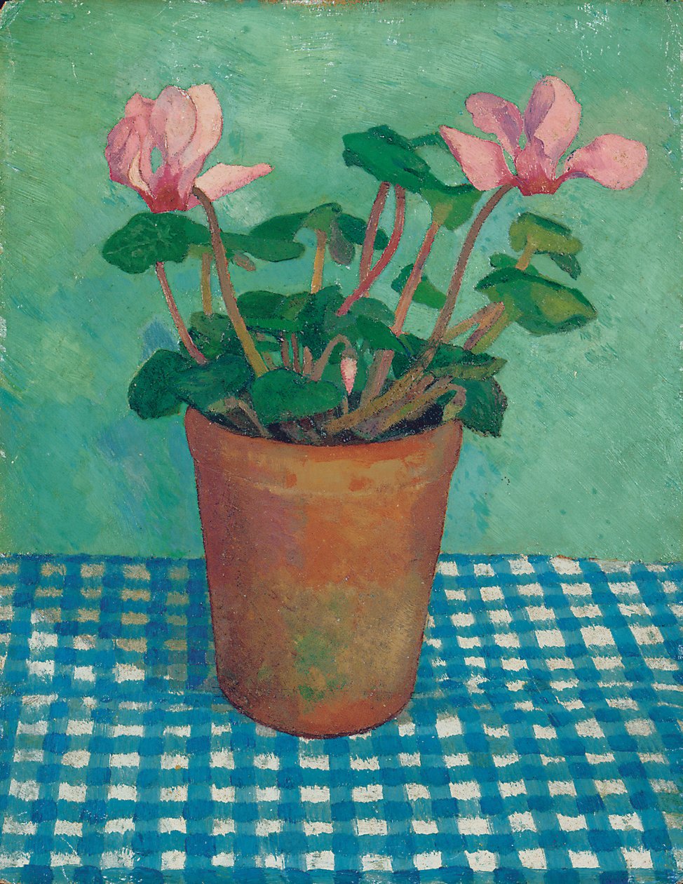 Cyclamen i en gryte (olje om bord) av Dora Carrington