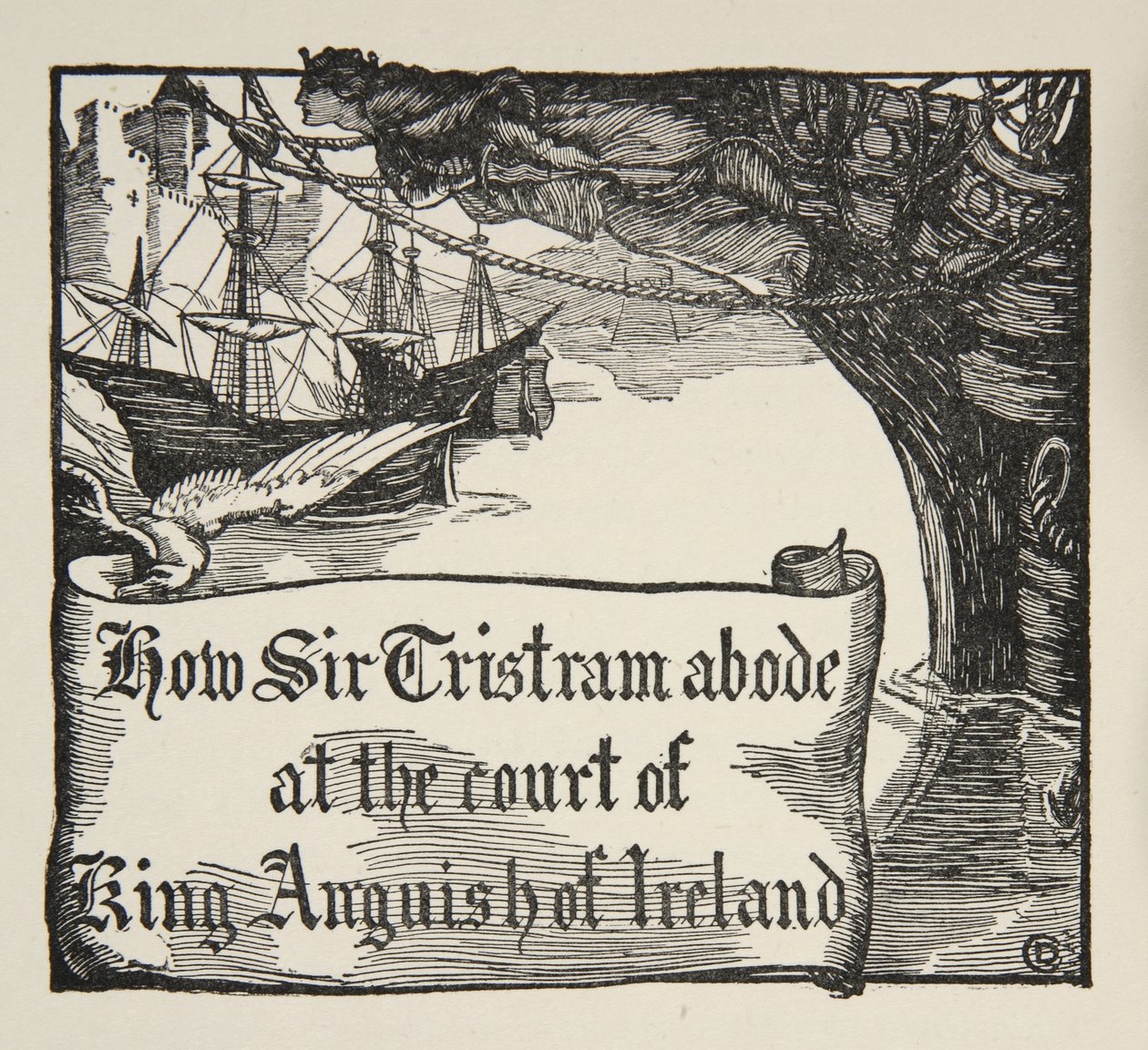 Hvordan Tristram holdt til ved hoffet til King Anguish of Ireland, illustrasjon fra 