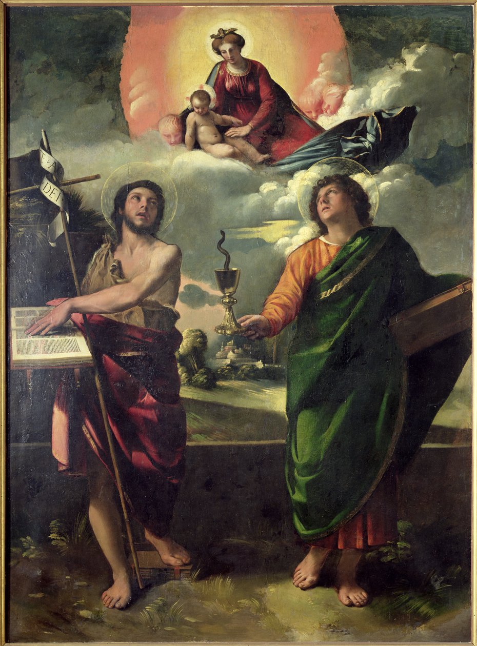 Jomfruens åpenbaring for de hellige døperen Johannes og evangelisten Johannes, 1520-30 av Dosso Dossi