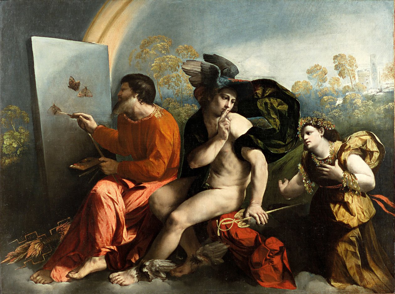 Jupiter, Merkur og dyden Jupiter maler sommerfugler av Dosso Dossi