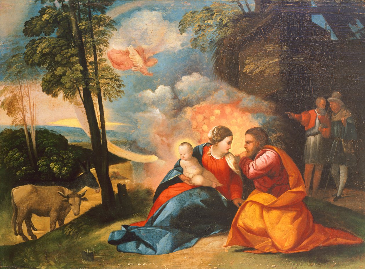 Jesu fødsel, ca 1512-1513, av Dosso Dossi (ca 1490-1542), olje på panel, 39x54 cm av Dosso Dossi
