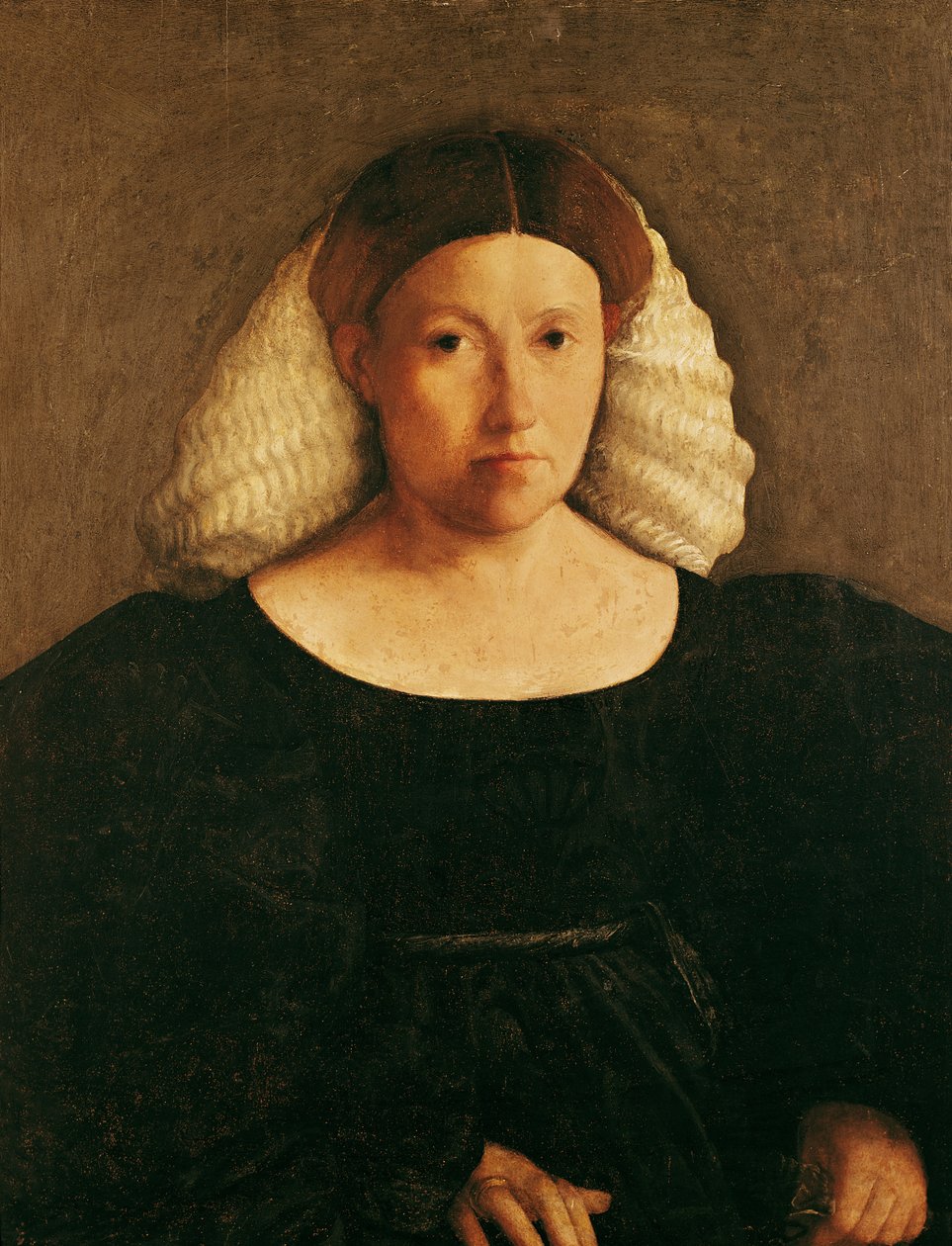 Portrett av en kvinne med et hvitt hårnett av Dosso Dossi