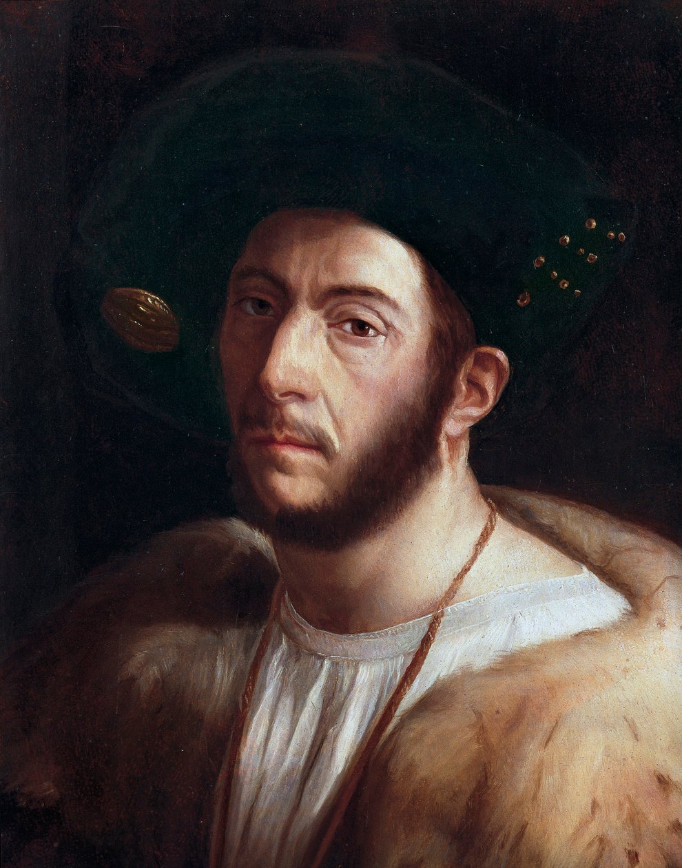Portrett av mennesket, sannsynligvis Cesare Borgia (1475-1507), detalj, tidlig på 1500-tallet (olje på lerret) av Dosso Dossi