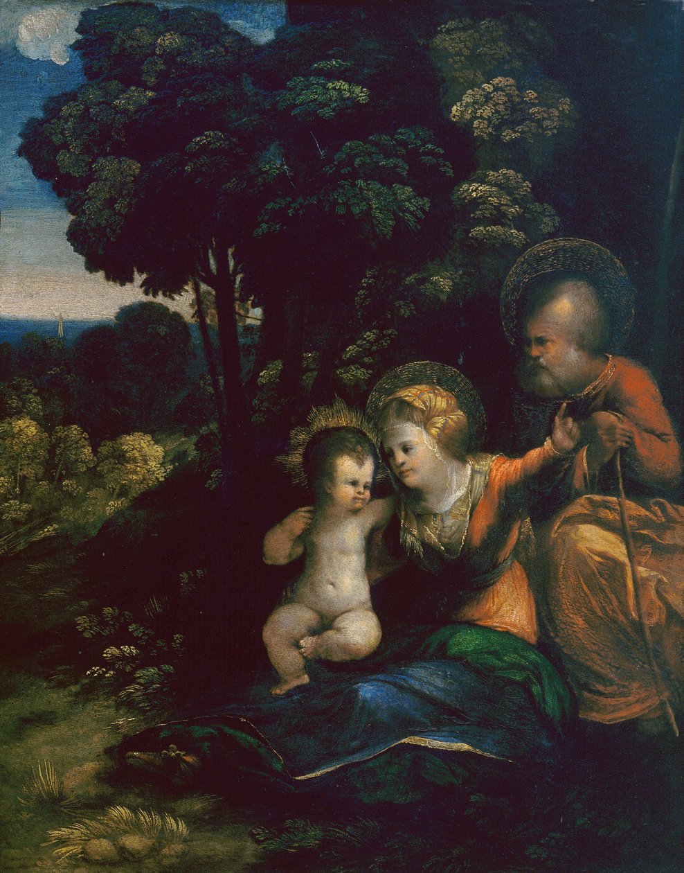 Hvil på flyturen til Egypt, av Dosso Dossi, i Uffizi-galleriet i Firenze av Dosso Dossi