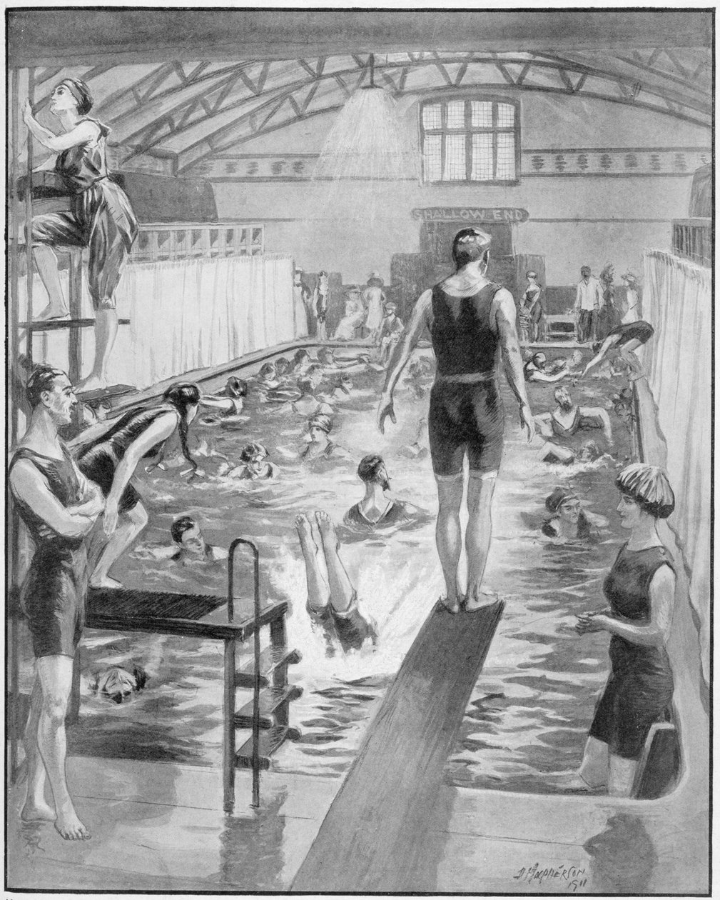 'The Popularity of Mixed Bathing in London', illustrasjon i 'The Graphic' av Douglas (after) Macpherson