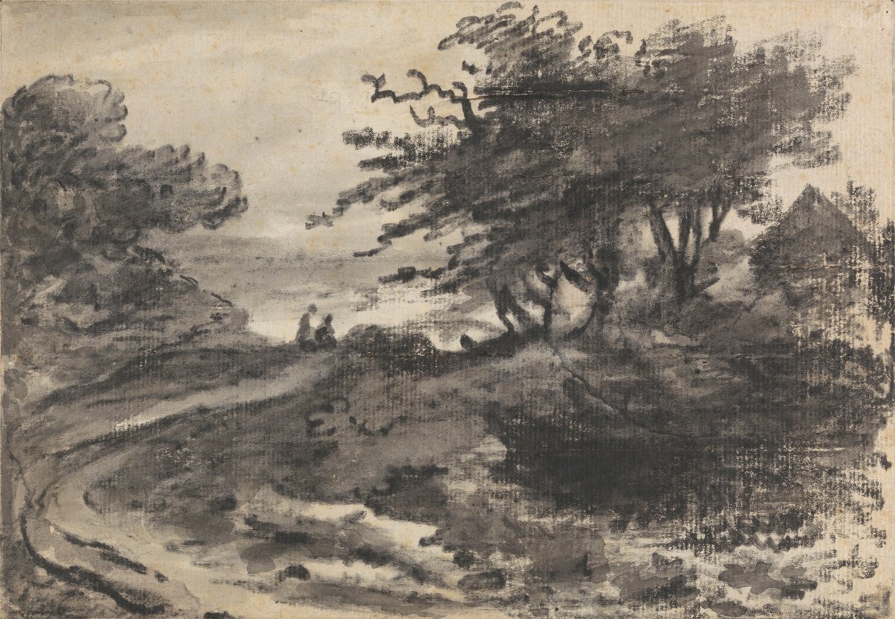 Landskap med trær og to figurer av Dr. Thomas Monro