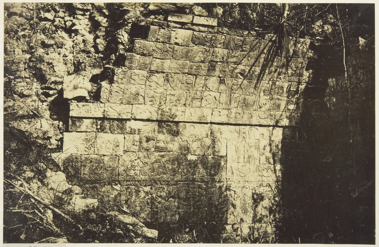 Sirkuspalasset i Chichen-Itza, interiør i et rom, 1859. av Désiré Charnay