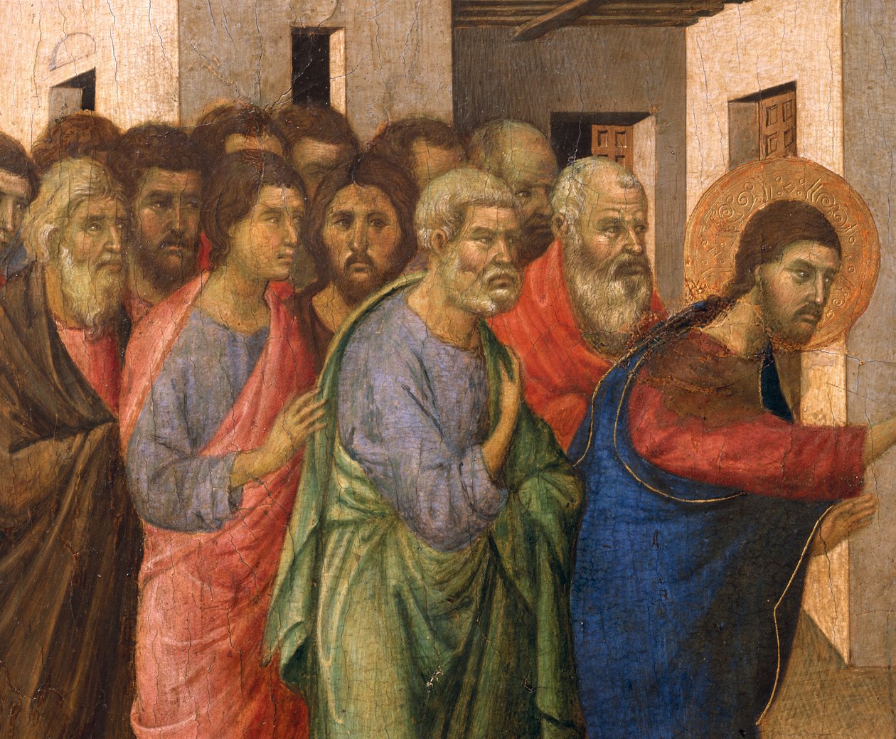 Jesus åpner øynene til en mann født blind, 1311 tempera på paneldetalj fra 188963 av Duccio di Buoninsegna