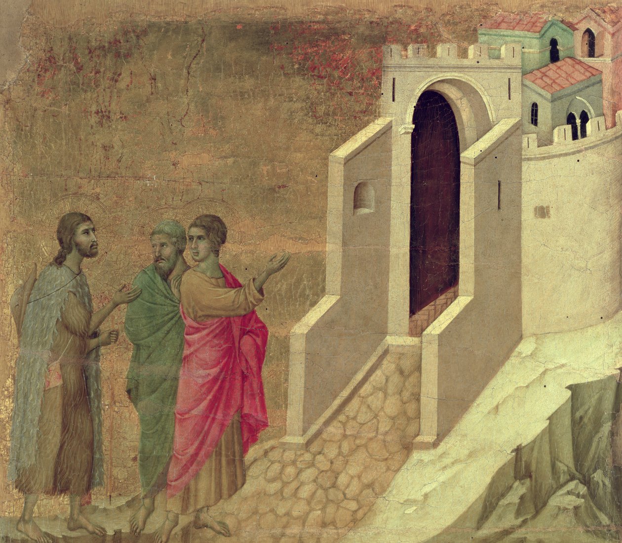 Maesta: Kristus viser seg på veien til Emmaus, 1308-11 av Duccio di Buoninsegna