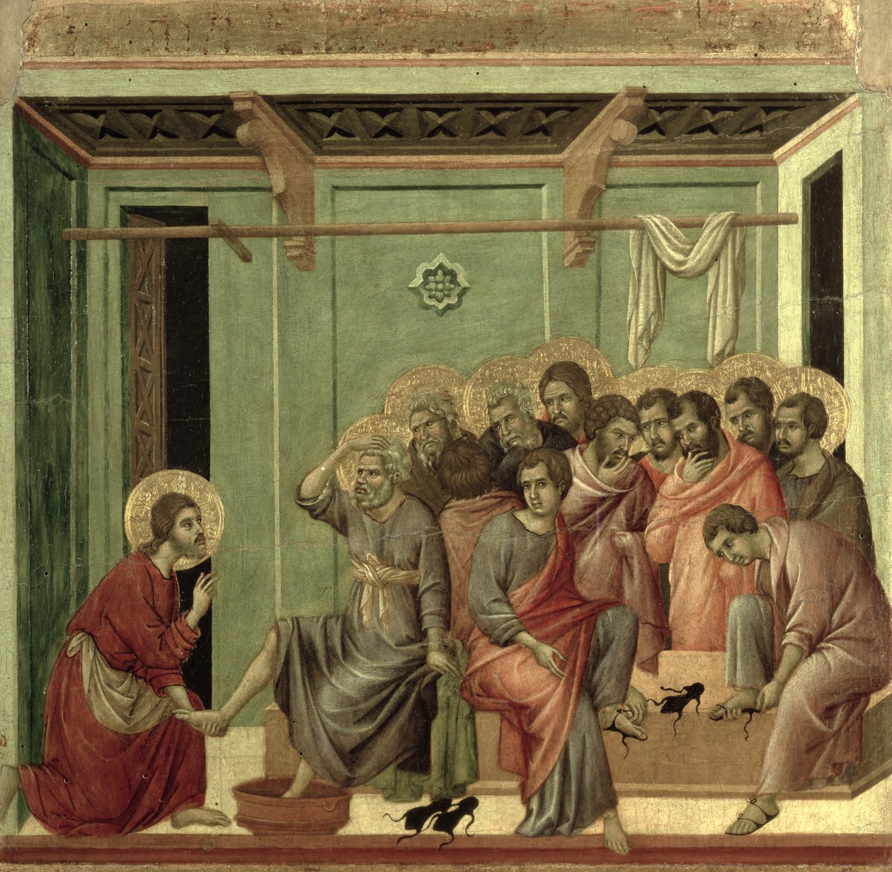 Maesta: Kristus vasker disiplenes føtter, 1308-11 av Duccio di Buoninsegna