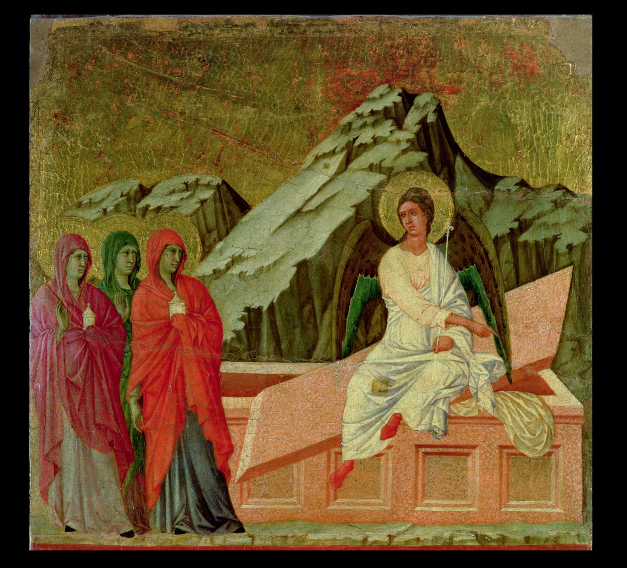 Maesta: De tre Marie ved Kristi grav, 1308-11 av Duccio di Buoninsegna