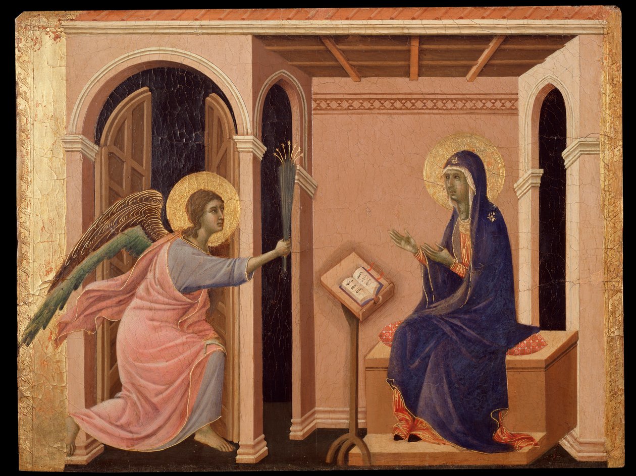 Kunngjøring om Marias død. Predella of the Maesta (tempera på tre av Duccio di Buoninsegna