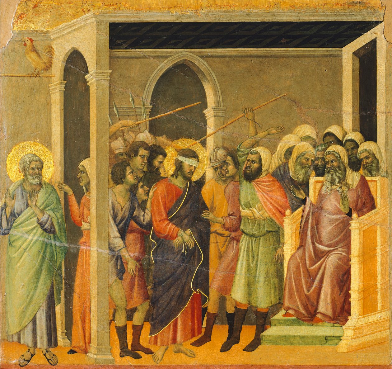Kristus hånet, detalj, recto av Maestà av Duccio di Buoninsegna