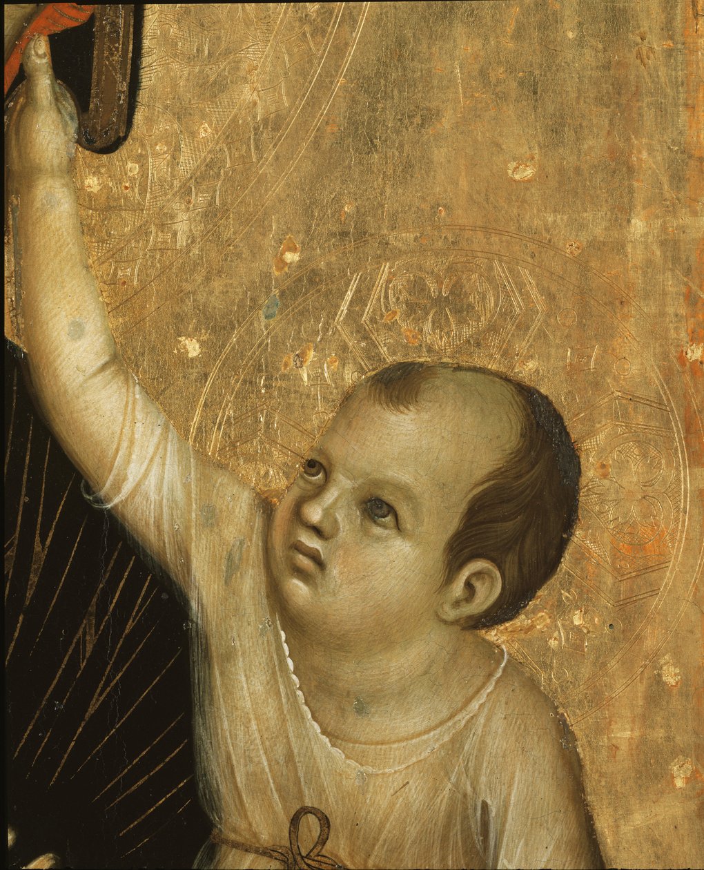 Crevole Madonna: Detail of the Child - tempera og gull på panel av Duccio di Buoninsegna