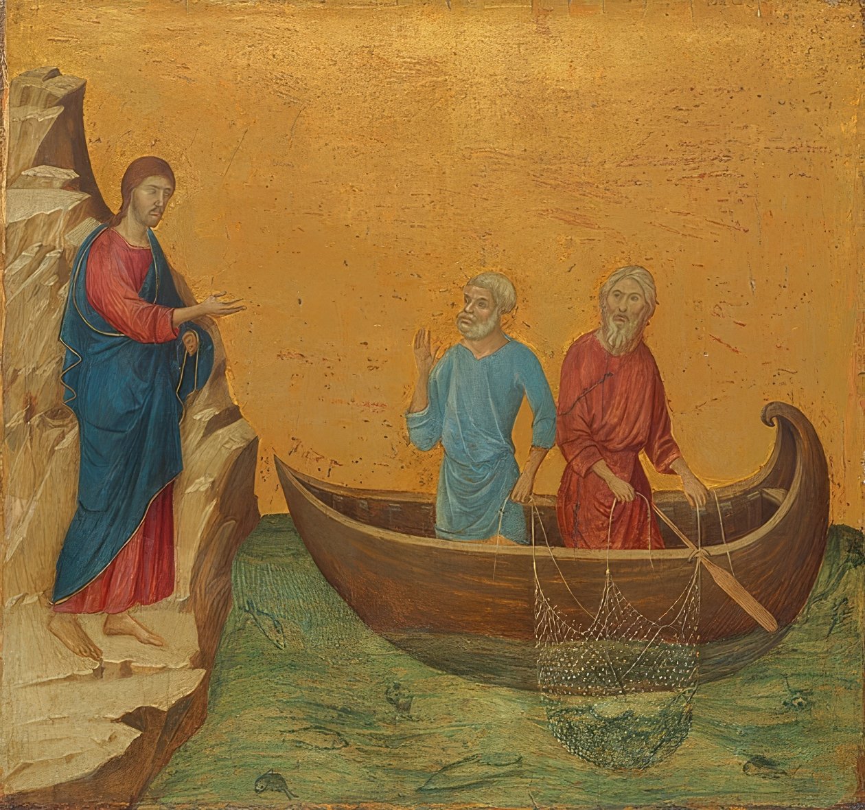 Den fantastiske fisketuren og kallet til apostlene Peter og Andreas. 1308-11 av Duccio di Buoninsegna