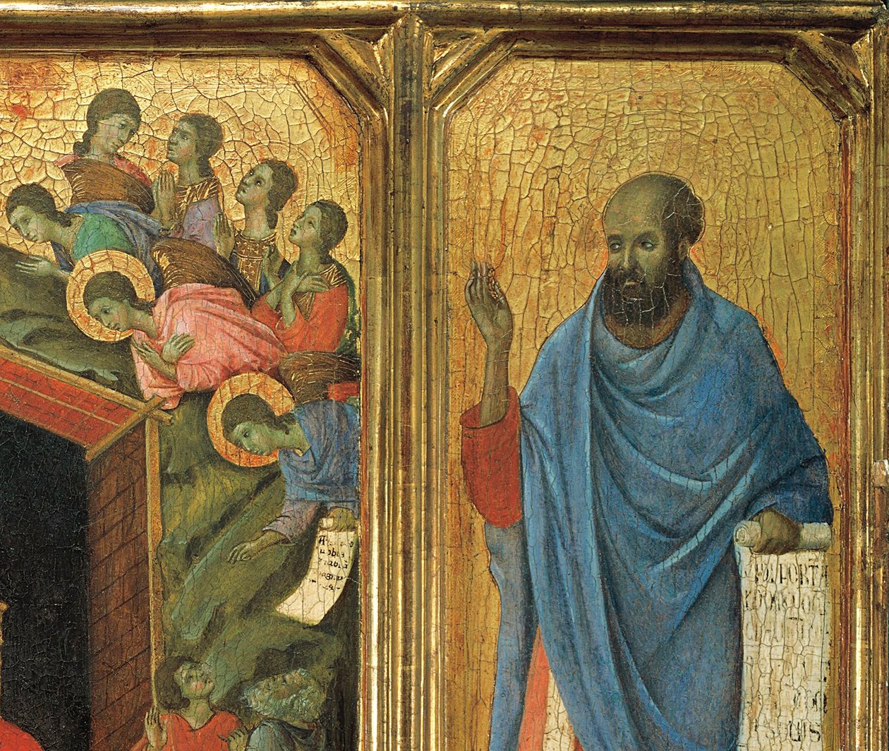 Detalj av Predella-panelet, alterstykke av Maesta di Siena. (olje om bord). av Duccio di Buoninsegna