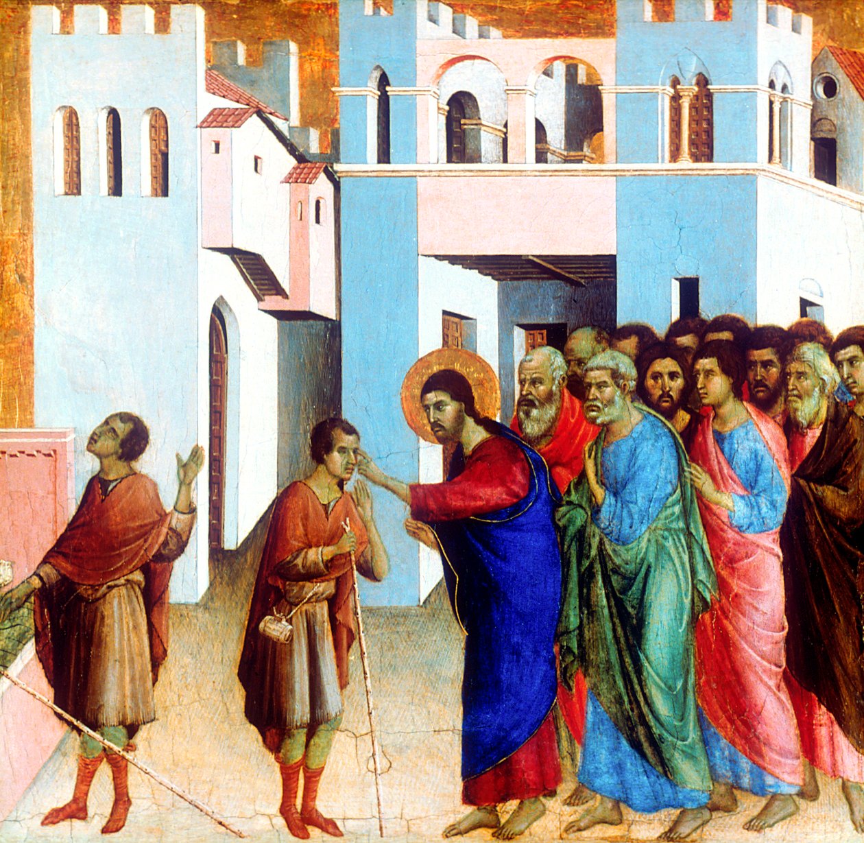 Jesus åpner øynene til mannen født blind, 1311 av Duccio di Buoninsegna