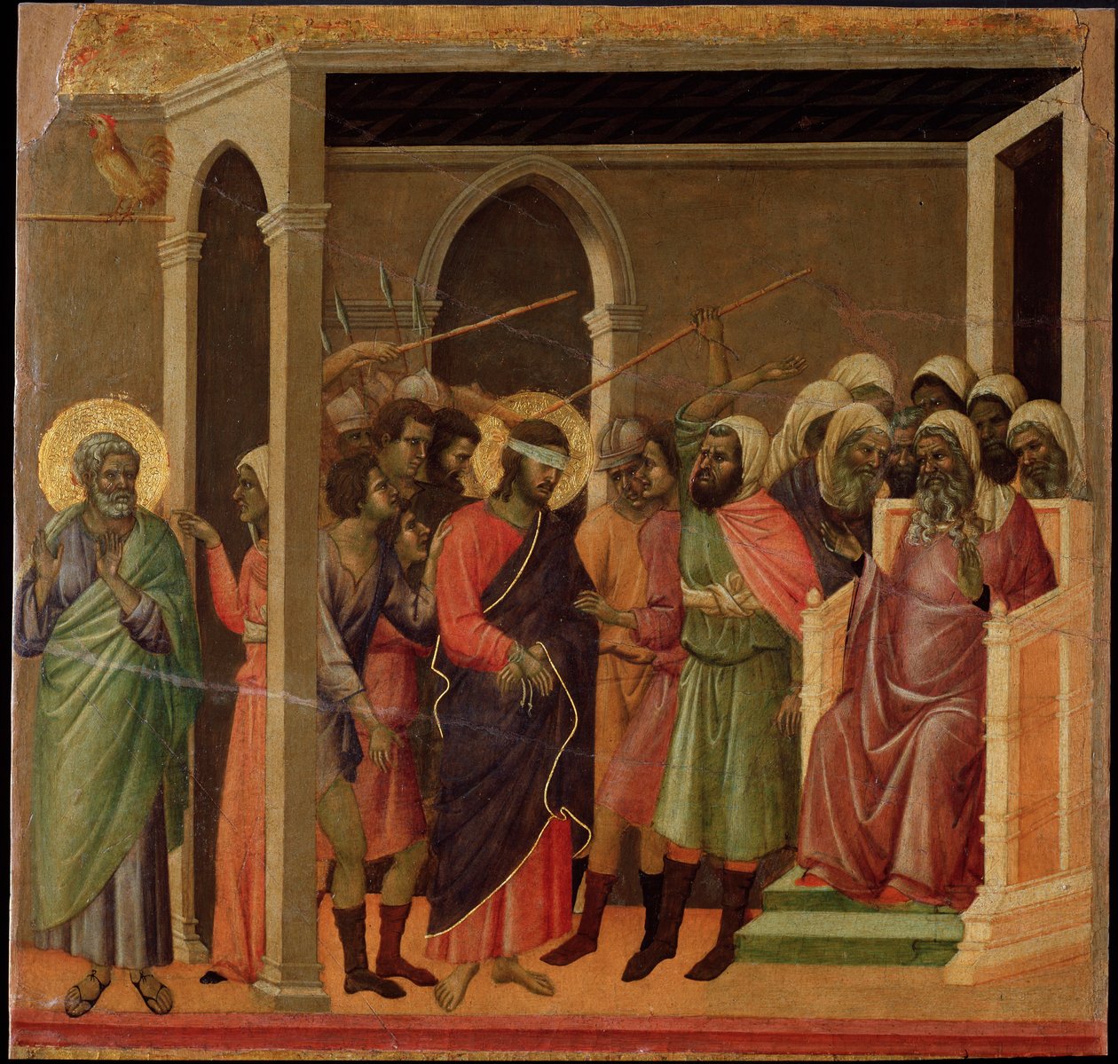 Jesus foraktet. Maesta altertavle (tempera og gull på tre av Duccio di Buoninsegna