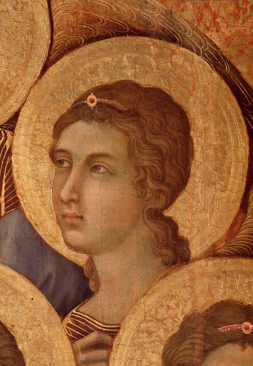 La Maesta Detalj av "" Jomfru og barn på tronen"" av Duccio di Buoninsegna