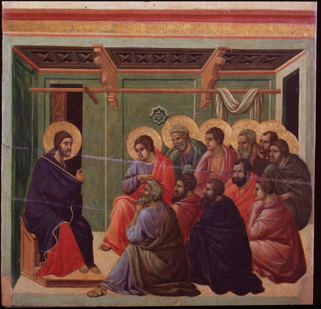 La Maesta The Passion: Jesus tar avskjed med apostlene - Maleri av Duccio Di Buoninsegna av Duccio di Buoninsegna