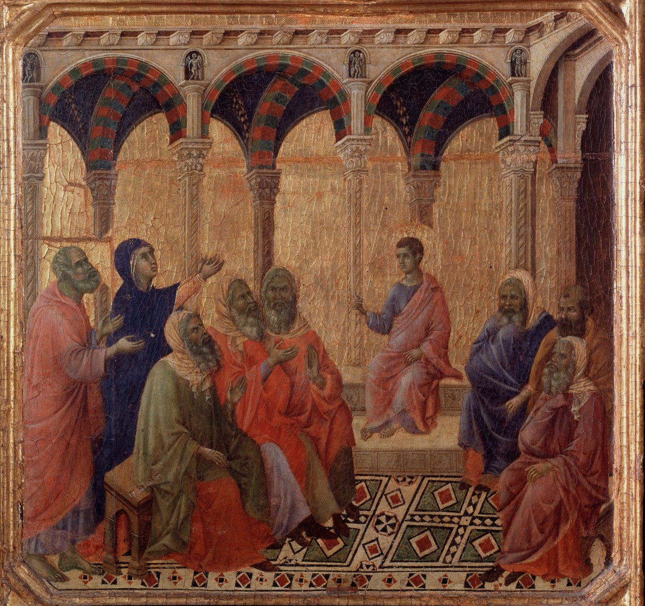 Jesu liv: striden med legene (detalj av Maesta) (maleri av Duccio di Buoninsegna