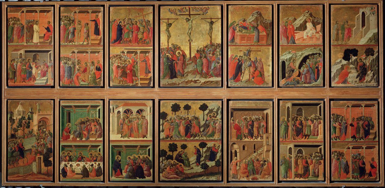 Kristi liv: lidenskap. Predella of the Maesta (tempera på tre av Duccio di Buoninsegna