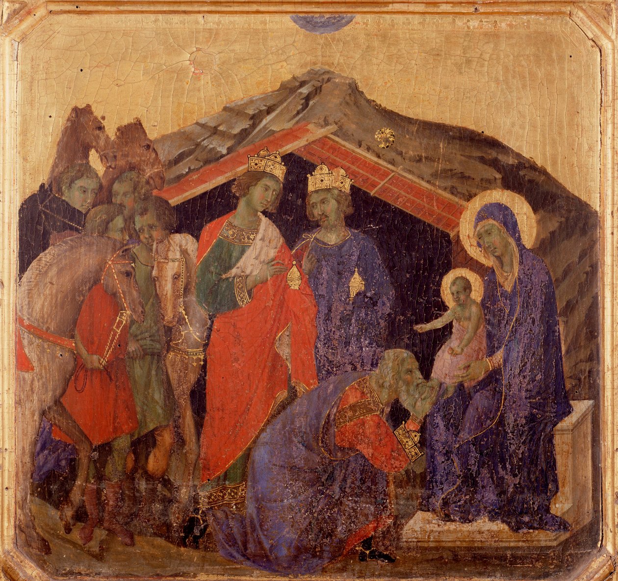 Livet til Kristus, tilbedelsen av magiene. Predella av La Maesta (tempera på tre av Duccio di Buoninsegna