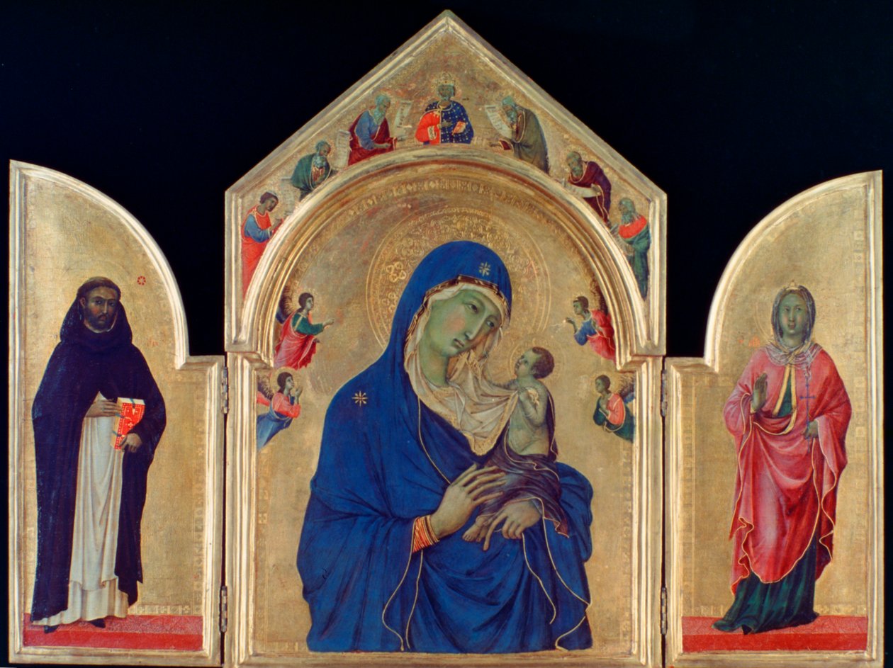 Madonna og barn med St Dominic og St Aurea, c1315 av Duccio di Buoninsegna