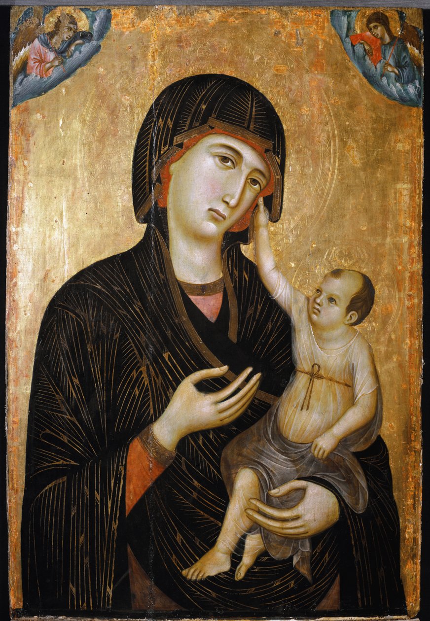 Madonna di Crevole Jomfru og barn - olje på tre av Duccio di Buoninsegna