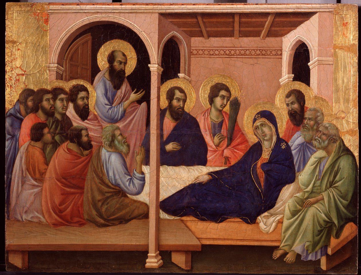 Maria forlater apostlene. Predella av La Maesta (tempera på tre av Duccio di Buoninsegna
