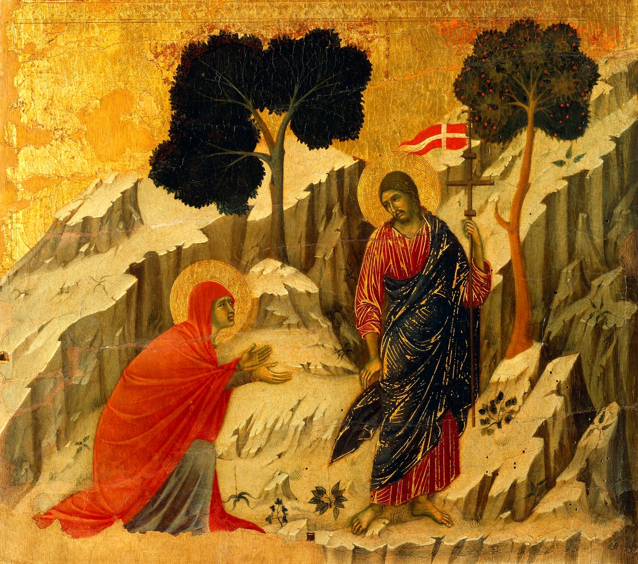 Noli Me Tangere (touch me not), detalj av flis fra episoder fra Kristi lidenskap og oppstandelse, baksiden av Maesta