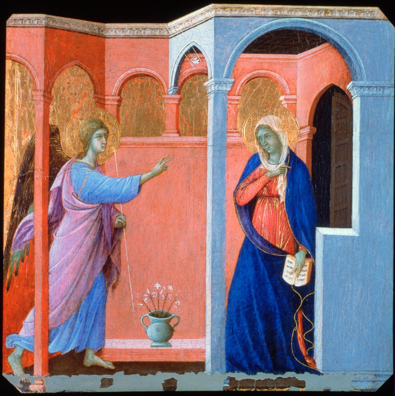 Panel fra Maestà-altertavlen: Bebudelsen, 1311 av Duccio di Buoninsegna