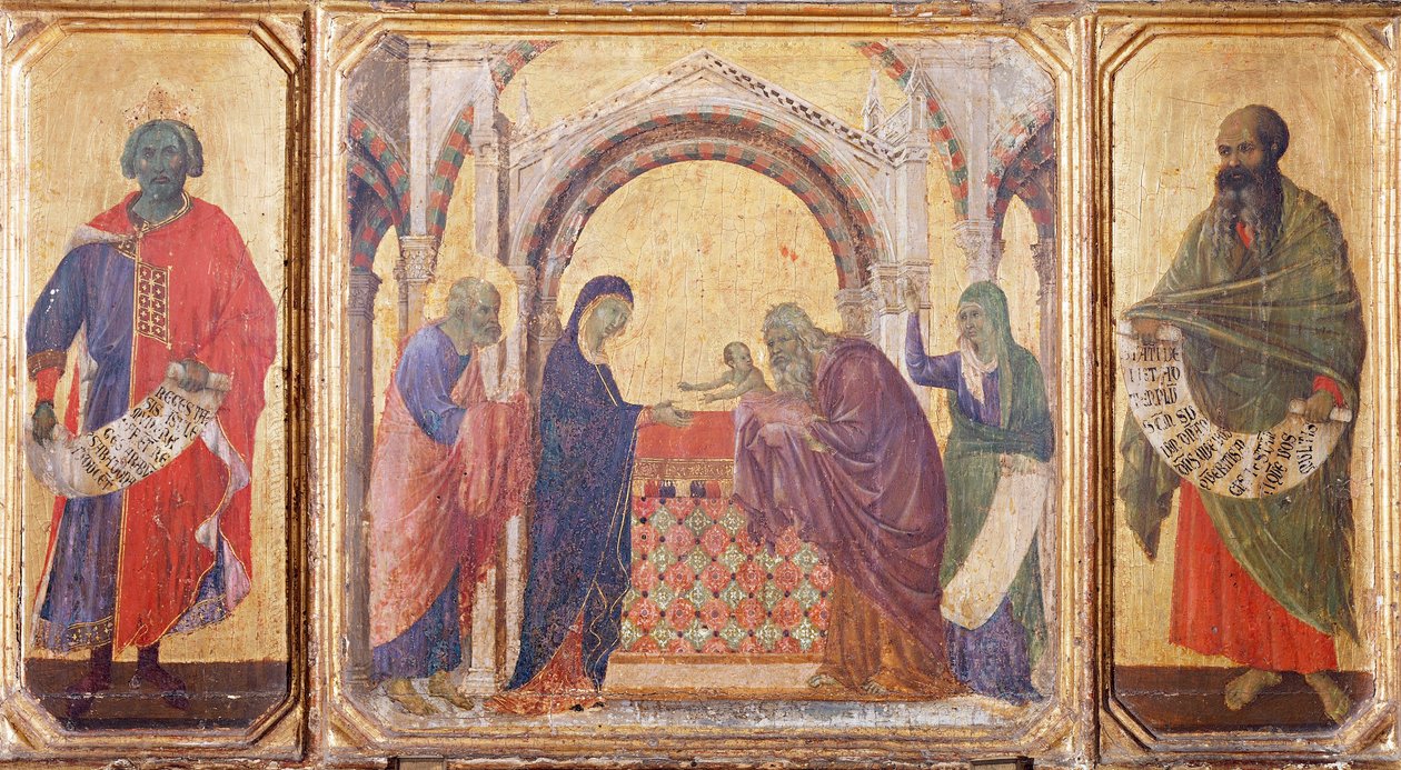 Solomon, presentation at the Temple and the Prophet Malachi, detail from predella of the Maesta