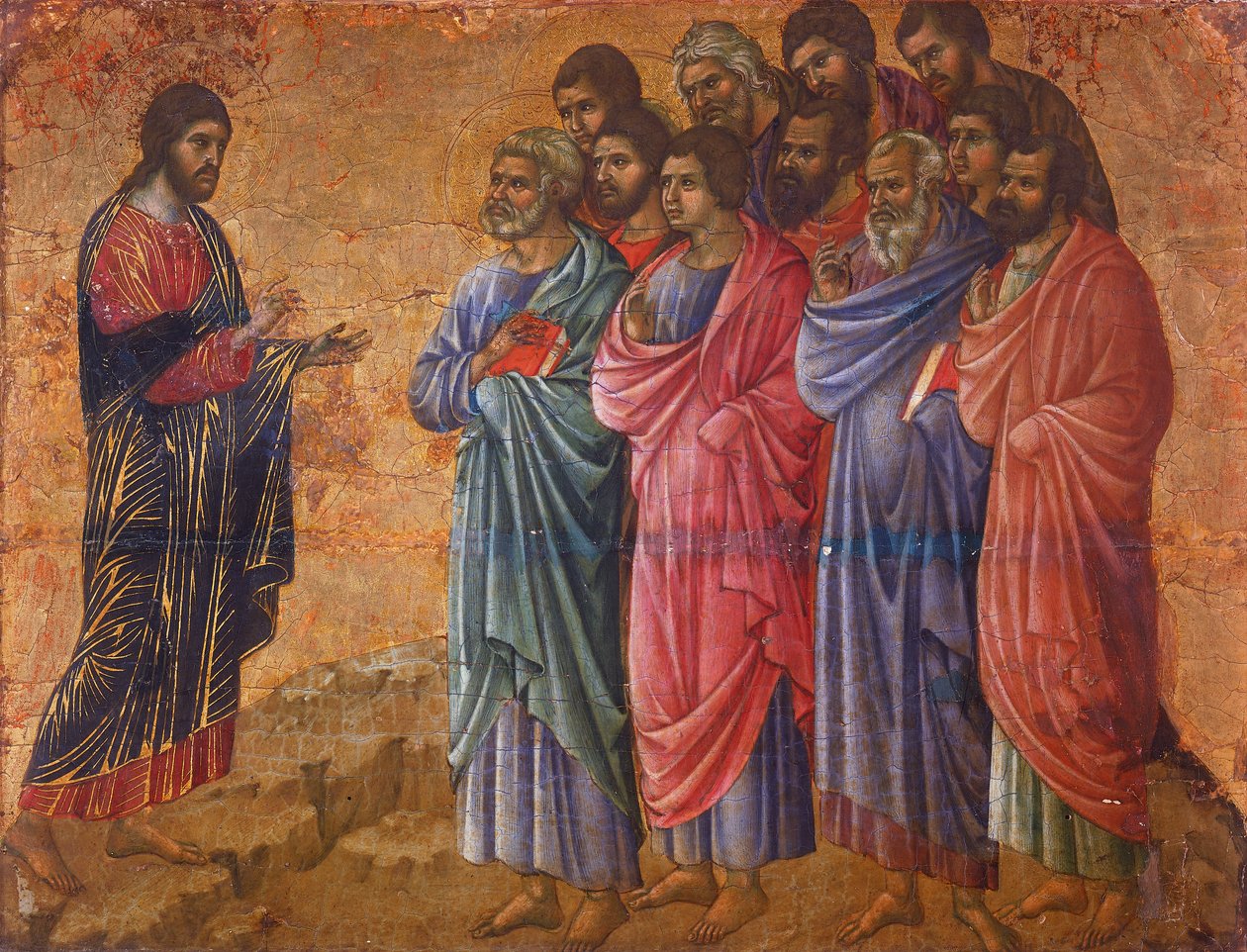 The Appearance of Christ on Mountain in Galilea, detalj fra episoder fra Kristi lidenskap og oppstandelse, baksiden av Maesta
