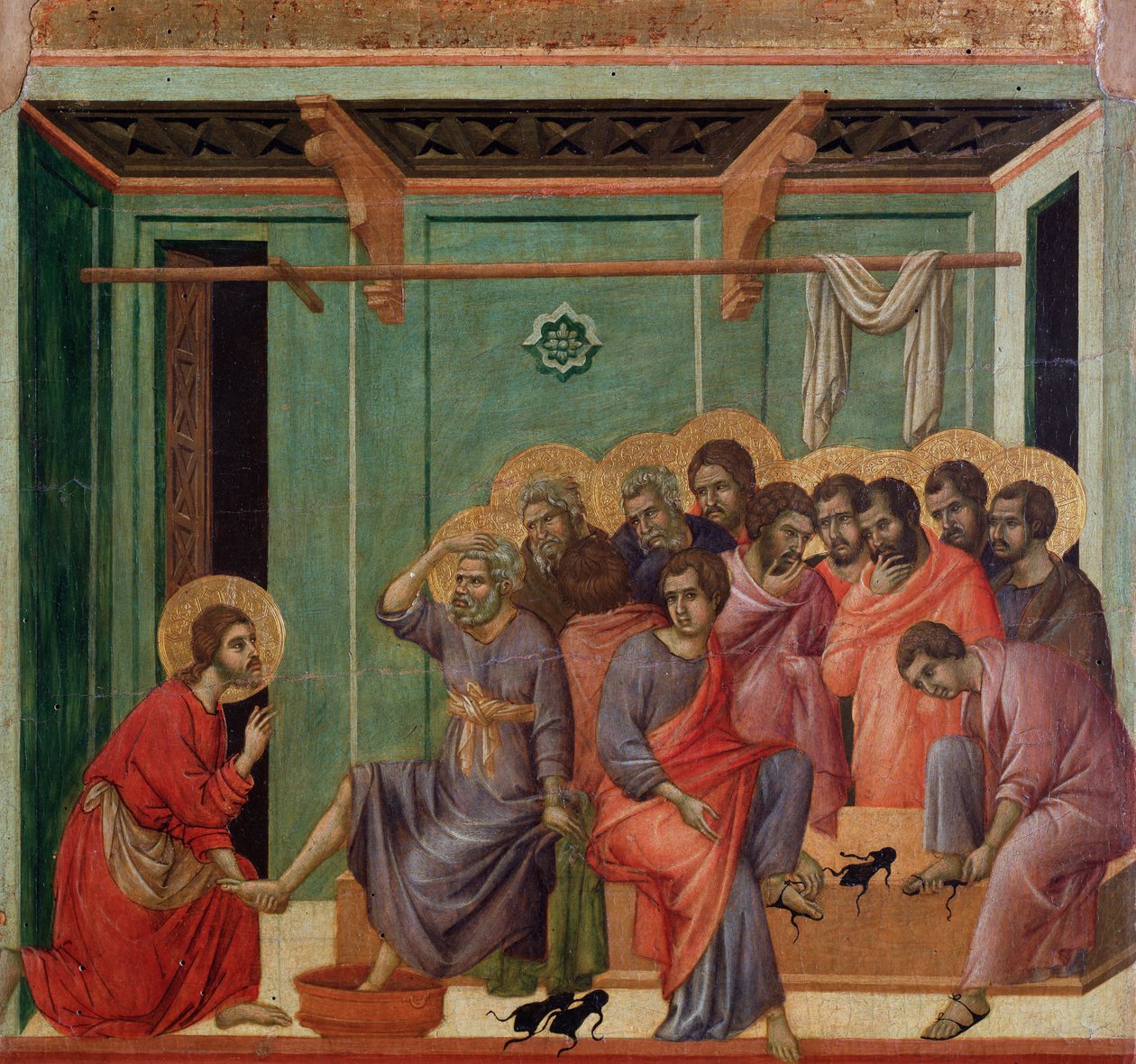 Fotvasken. Detalj av Maesta (tempera på tre av Duccio di Buoninsegna