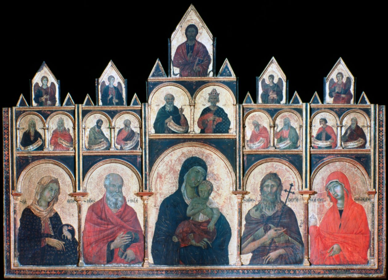 Den hellige jomfru med Kristusbarnet og de hellige, c1278-1318 av Duccio di Buoninsegna