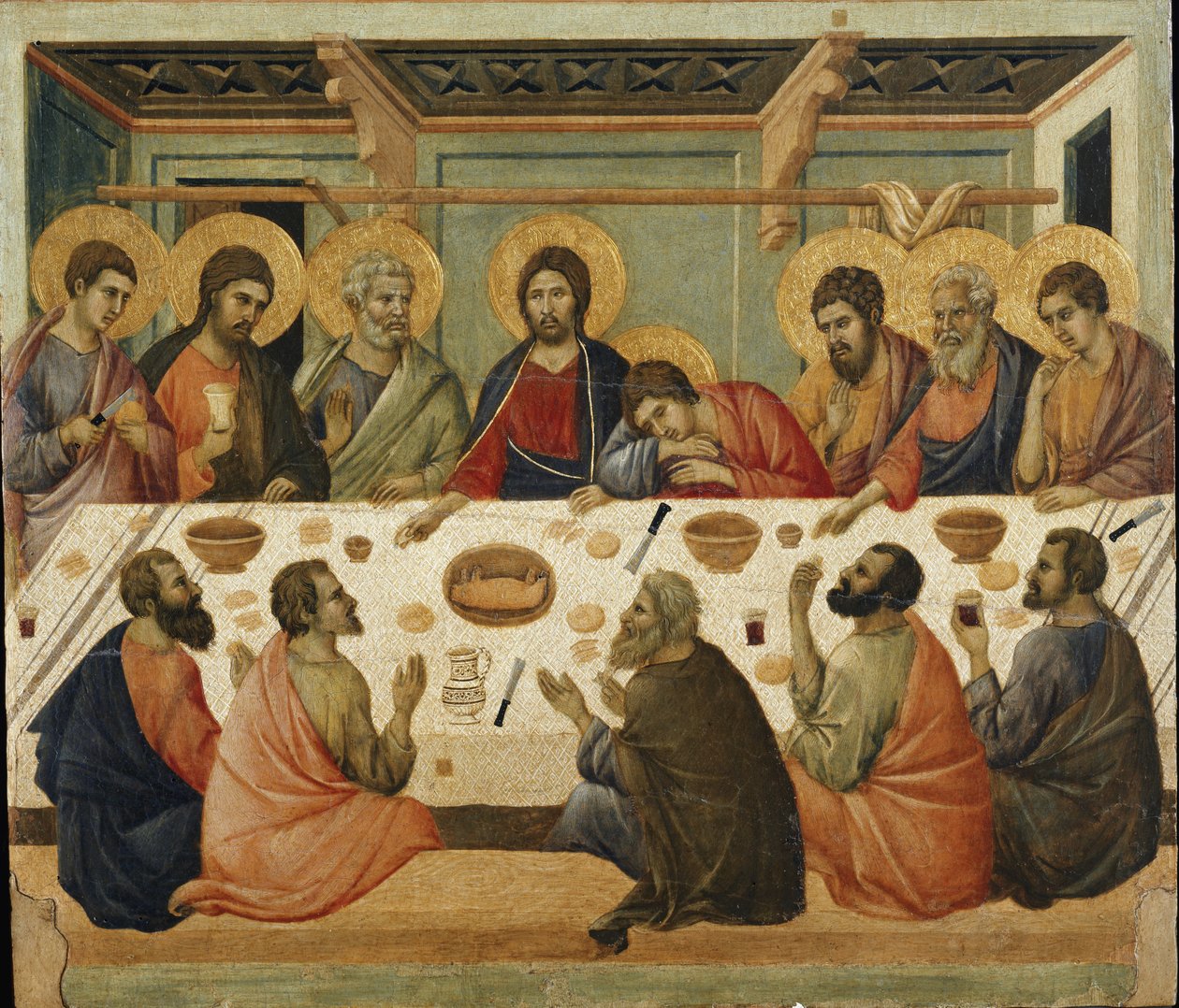 Herrens nattverd. Baksiden av Maesta-altertavlen av Duccio di Buoninsegna